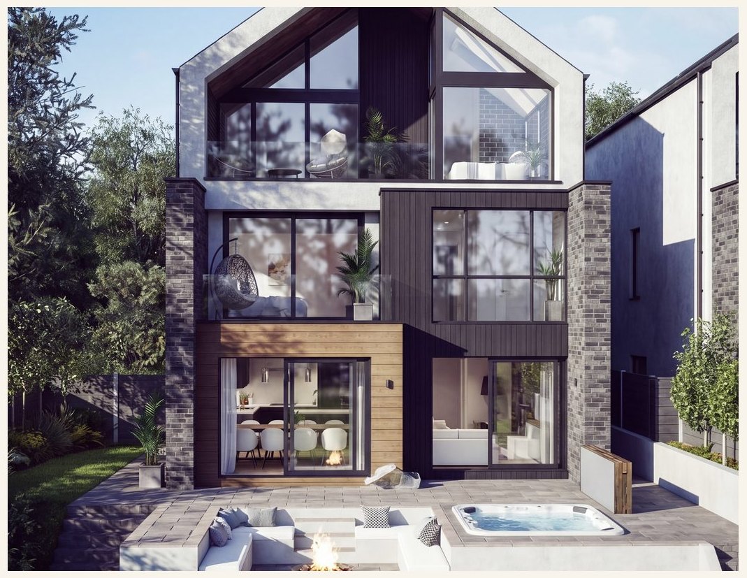 Private rear garden — sunken fire pit, hot tub, terrace